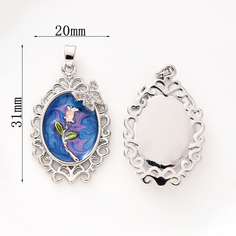 Wholesale Pearl Necklace Melon Buckle Pendant Oil Dropping Oil Painting Style Rose DIY Pearl Necklace Sweater Chain Accessories New
